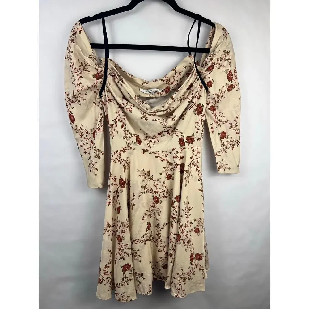 Lovers + Friends, Cindy Mini Floral Dress, Cream, Lyocell, Cottagecore Boho Fall - Picture 9 of 14